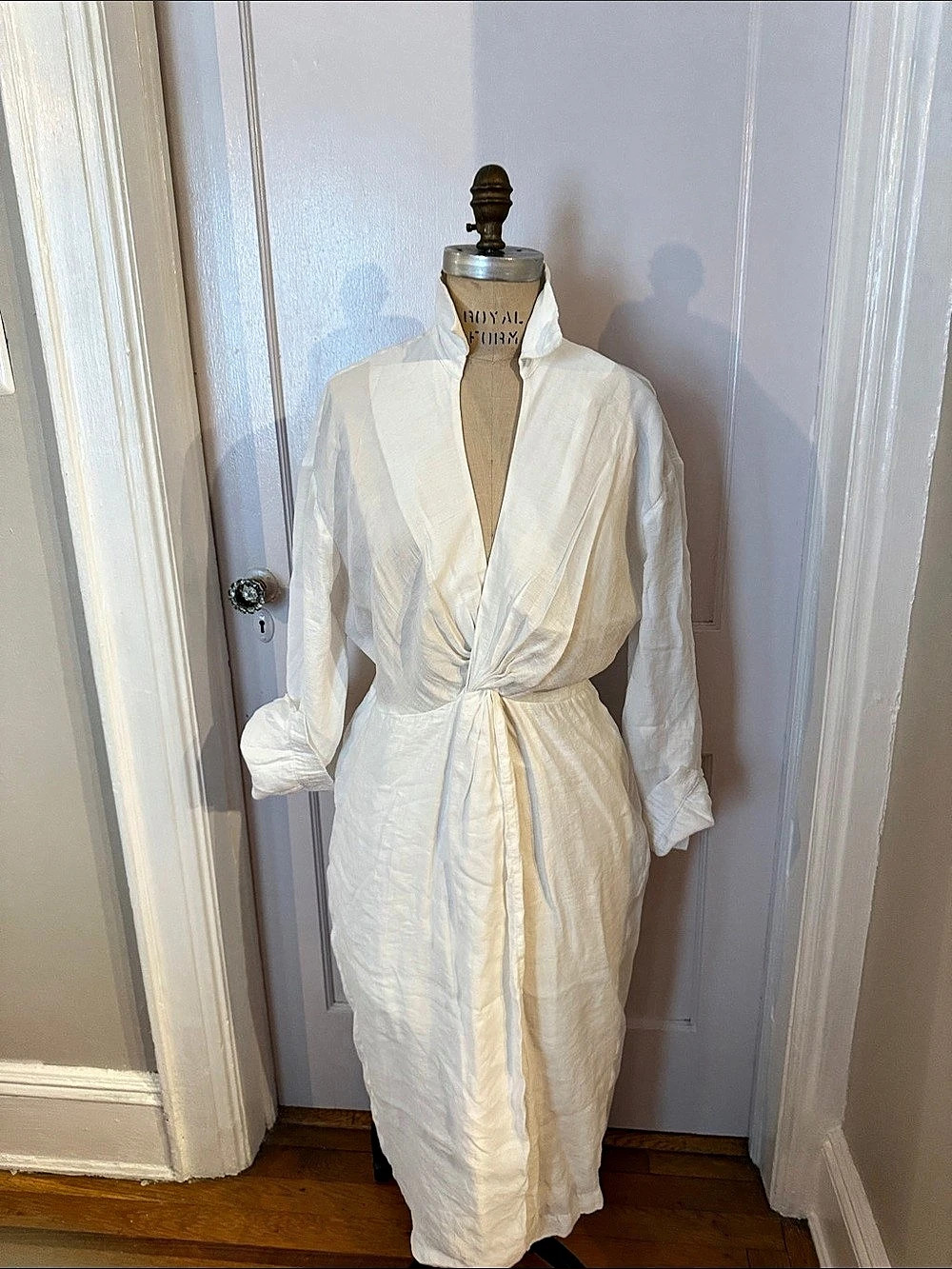 Anthropologie Lined  White Twist-Front Midi Dress Size 10 White